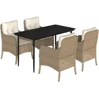 vidaXL Salon de jardin 5 pièces avec coussins Beige Poly Rattan