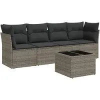vidaXL Ensemble de salon de jardin 5 pièces avec coussins Gris Poly rotin
