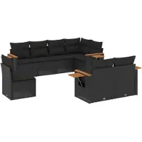 vidaXL Ensemble de jardin canapé 8 pièces avec coussins noir poly rotin