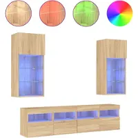 vidaXL Meuble-paroi 5 pièces avec éclairage LED Chêne Sonoma Matériau dérivé du bois