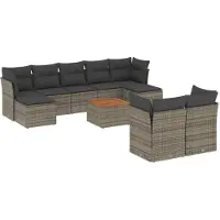 vidaXL Ensemble de salon de jardin 10 pièces avec coussins Gris Poly Rattan