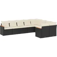 vidaXL Ensemble de salon de jardin 9 pièces avec coussins noir poly rotin