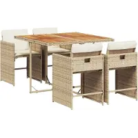 vidaXL Salon de jardin 5 pièces avec coussins Beige Poly Rattan
