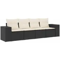 vidaXL Ensemble de salon de jardin 4 pièces avec coussins noir poly rotin