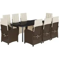 vidaXL Salon de jardin 9 pièces avec coussins Marron Poly rotin