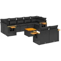 vidaXL Ensemble de 10 canapés de jardin avec coussins noir poly rotin