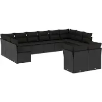 vidaXL Ensemble de 12 canapés de jardin avec coussins noir poly rotin