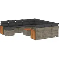 vidaXL Ensemble de 13 canapés de jardin avec coussins Gris Poly Rattan