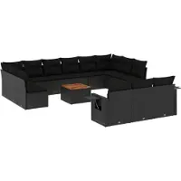 vidaXL Ensemble de salon de jardin 14 pièces avec coussins noir Poly rotin