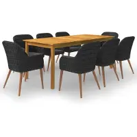vidaXL Ensemble de jardin 9 pièces noir