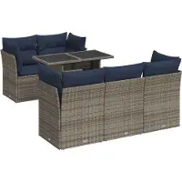 vidaXL Ensemble de salon de jardin 6 pièces avec coussins Gris Poly rotin Acacia