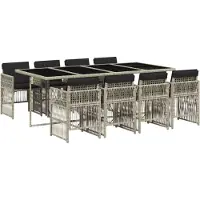 vidaXL Salon de jardin 9 pièces avec coussins gris clair Poly rotin