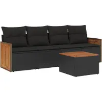 vidaXL Ensemble de salon de jardin 5 pièces avec coussins noir poly rotin