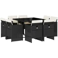 vidaXL Salon de jardin 9 pièces avec coussins noir poly rotin