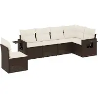 vidaXL Ensemble de salon de jardin 6 pièces avec coussins Marron Poly Rattan