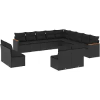vidaXL Ensemble de 13 canapés de jardin avec coussins noir poly rotin