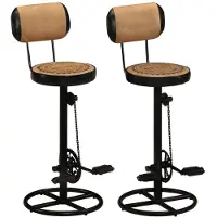 vidaXL Tabouret de bar avec impression toile 2 pcs. Marron Noir Cuir de chèvre