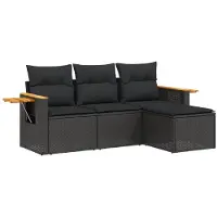 vidaXL Ensemble de salon de jardin 4 pièces avec coussins noir poly rotin
