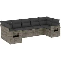 vidaXL Ensemble de salon de jardin 7 pièces avec coussins Gris Poly rotin