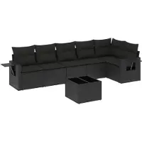 vidaXL Ensemble de salon de jardin 7 pièces avec coussins noir poly rotin