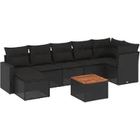 vidaXL Ensemble de jardin canapé 8 pièces avec coussins noir poly rotin