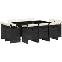vidaXL Ensemble de jardin 11 pièces avec coussins Noir Poly Rattan