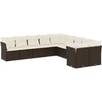 vidaXL Ensemble de salon de jardin 10 pièces avec coussins Marron Poly Rattan
