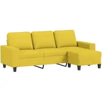 vidaXL Canapé 3 places avec pouf jaune clair 180 cm Tissu