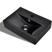 vidaXL Vasque en céramique avec trou pour robinet/trop-plein Noir Rectangulaire