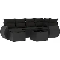 vidaXL Ensemble de salon de jardin 7 pièces avec coussins noir poly rotin