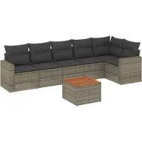 vidaXL Ensemble de salon de jardin 7 pièces avec coussins Gris Poly rotin