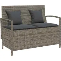 vidaXL Banc de jardin avec espace de rangement et coussins Gris Poly Rattan