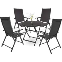 Ed Brubaker Ensemble de jardin Riva - 1 table ronde pliante en verre de 70 cm de diamètre avec 4 chaises à dossier haut - Résistant aux intempéries - Anthracite
