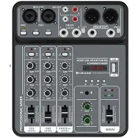 Jojomino Mixeur Audio 4 Canaux, Alimentation Fantôme 48 V, USB, Console de Mixage DJ pour Karaoké