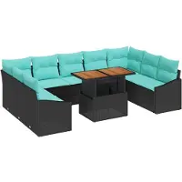 vidaXL Ensemble de sofa de jardin, 10 pièces, 9 places, noir et turquoise