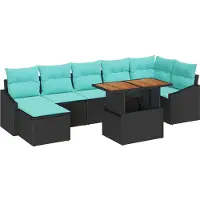 vidaXL Ensemble de canapés de jardin avec coussins, 8 pièces, noir et bleu sarcelle