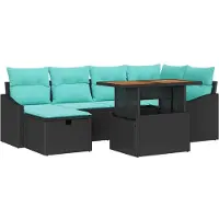 vidaXL Ensemble de canapés de jardin , 7 pièces, noir, en résine tressée