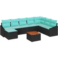 vidaXL Ensemble de canapés de jardin , 9 pièces, noir, en résine tressée
