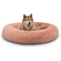 Lionto Donut Lit pour chien, canapé rond pour chien avec housse en peluche & picots antidérapants, doux & confortable, 120 cm de diamètre, rose