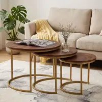 Prolenta Maison Exclusive - Ensemble de 3 tables gigognes, couleur marron foncé, dimensions : 54 x 54 x 40 cm