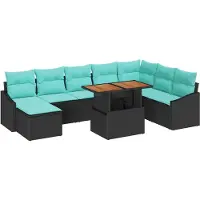 vidaXL Ensemble de canapés de jardin , 9 pièces, noir et turquoise, en résine tressée