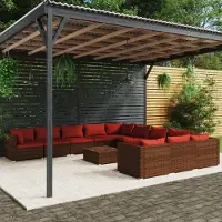 Syfax Salon de jardin 12 pcs avec coussins Résine tressée Marron