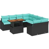 vidaXL Ensemble de canapés de jardin , 9 pièces, 8 places, noir et turquoise