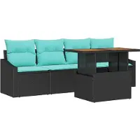 vidaXL Ensemble de canapés de jardin , 5 pièces, 4 places, noir et turquoise