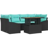 vidaXL Ensemble de canapés de jardin , 7 pièces, 6 places, noir et turquoise