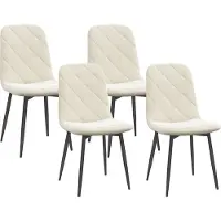 HOMCOM Lot de 4 chaises de salle à manger, chaises de cuisine rembourrées avec dossier haut, pieds en acier et tissu effet velours, pour salon, chambre, cuisine, crème