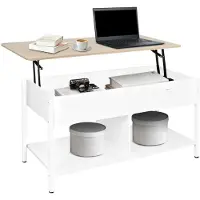 Supfine Table basse, table d'appoint, table de salon avec rangement, rectangulaire, aspect marbre, avec tablette inférieure, table de canapé