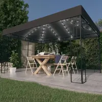 The Living Store Pavillon avec guirlande lumineuse LED 3x4 m Anthracite
