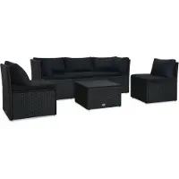 The Living Store Ensemble de salon de jardin 4 pièces avec coussins Poly Rattan Noir
