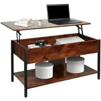 Supfine Table basse, table d'appoint, table de salon avec rangement, rectangulaire, aspect marbre, avec tablette inférieure, table de canapé